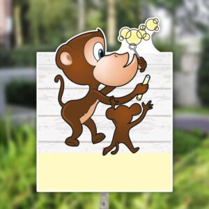 Tuinbord - Geboortebord aapjes met belleblaas geel