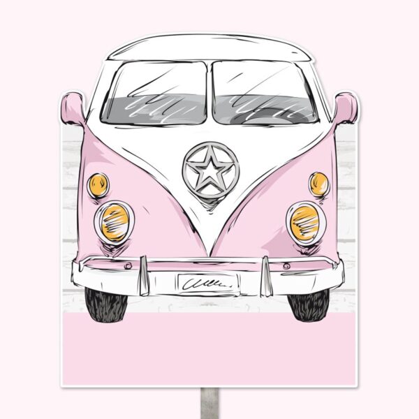Geboortebord retro volkswagen busje roze